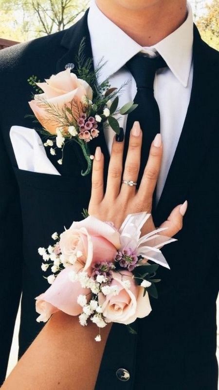 Pearl Band Corsage with Matching Buttonholes